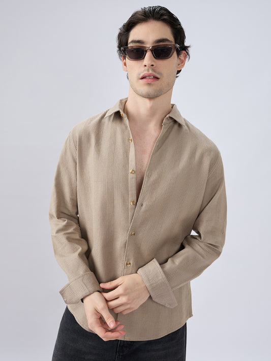 Dessert Beige Waffle Grid Weave Shirt