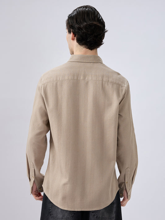 Dessert Beige Waffle Grid Weave Shirt