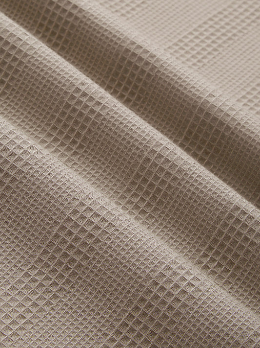 Dessert Beige Waffle Grid Weave Shirt