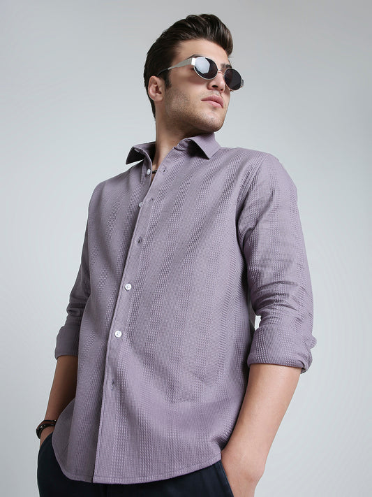 Smoky Mauve Waffle Grid Weave Shirt