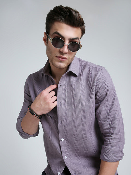 Smoky Mauve Waffle Grid Weave Shirt