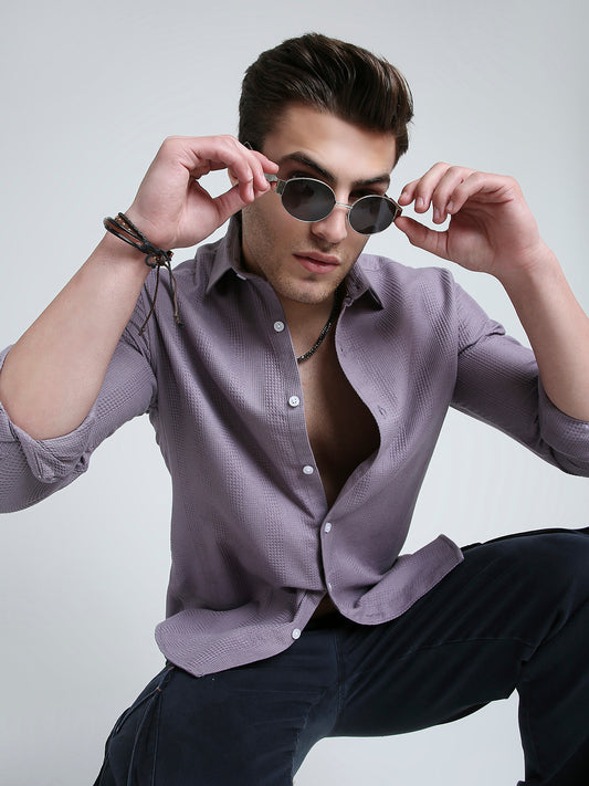 Smoky Mauve Waffle Grid Weave Shirt