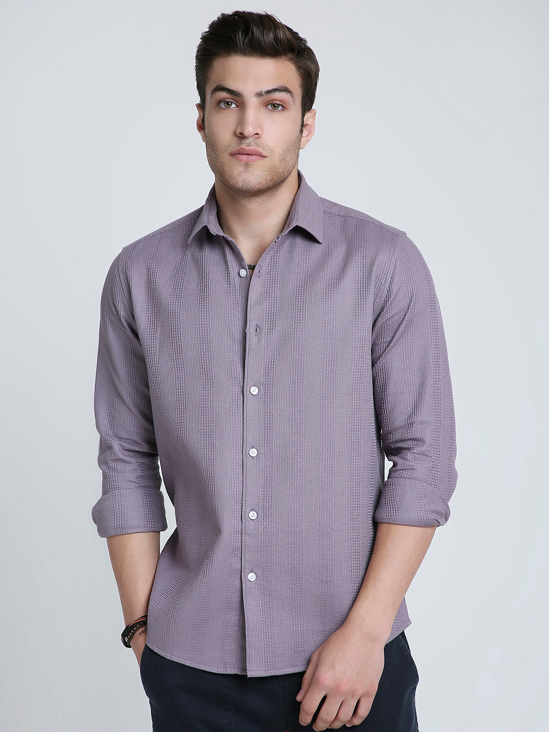 Smoky Mauve Waffle Grid Weave Shirt