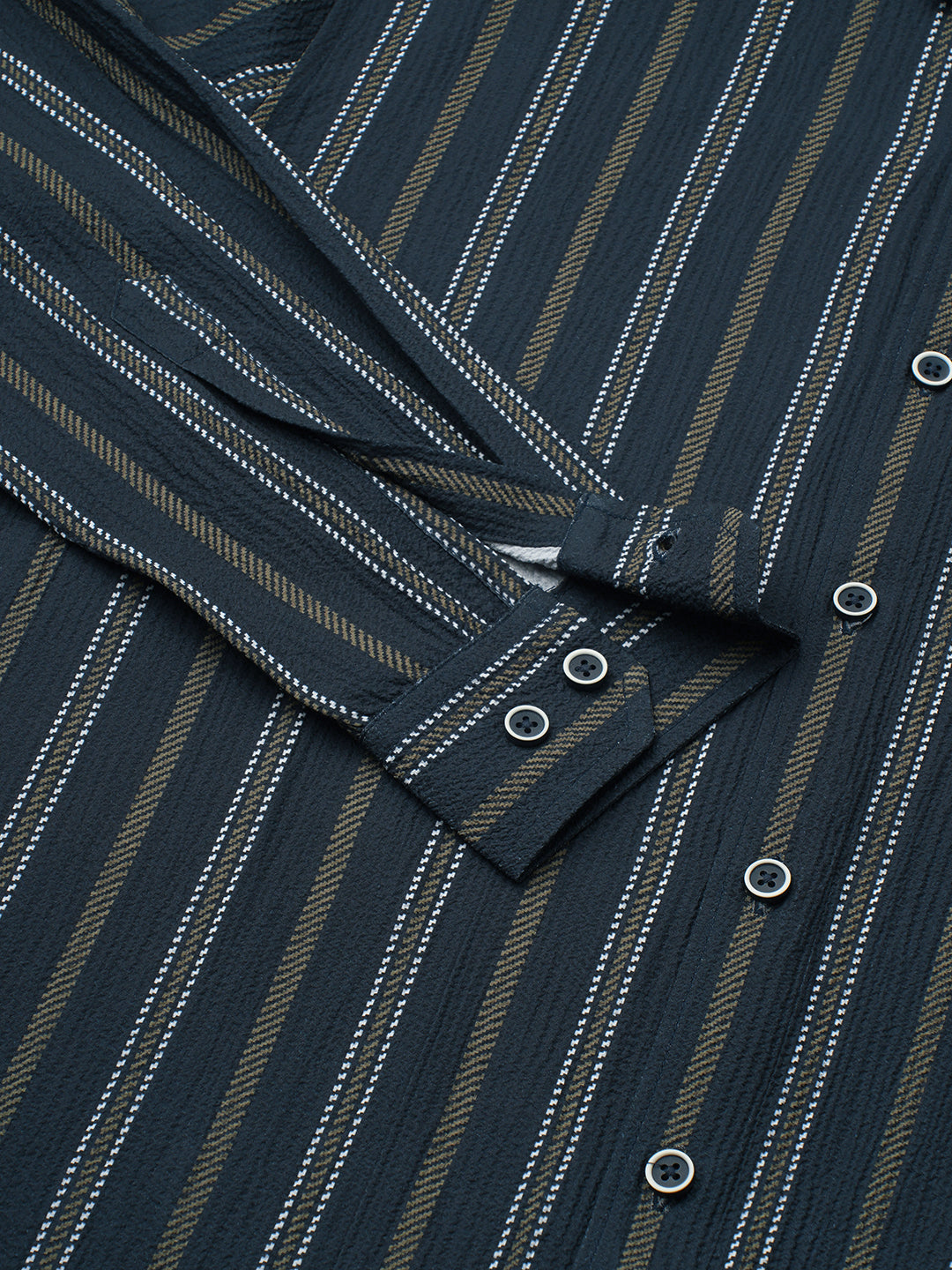 Navy & Olive Contrast Striped Crinkled Shirt