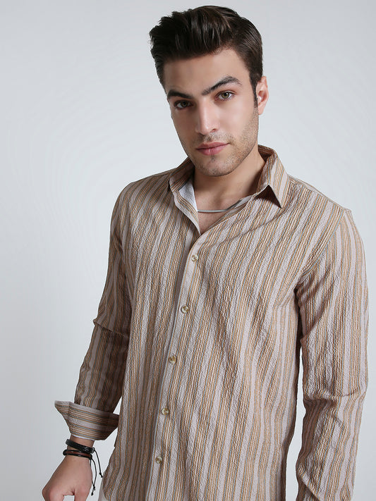 Nomad Beige Creased Striped Shirt