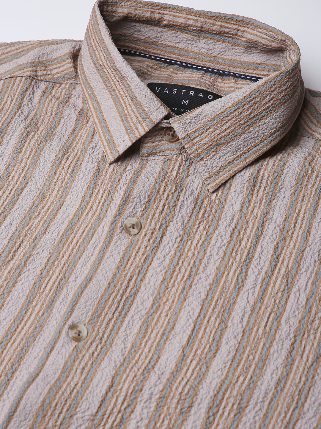 Nomad Beige Creased Striped Shirt