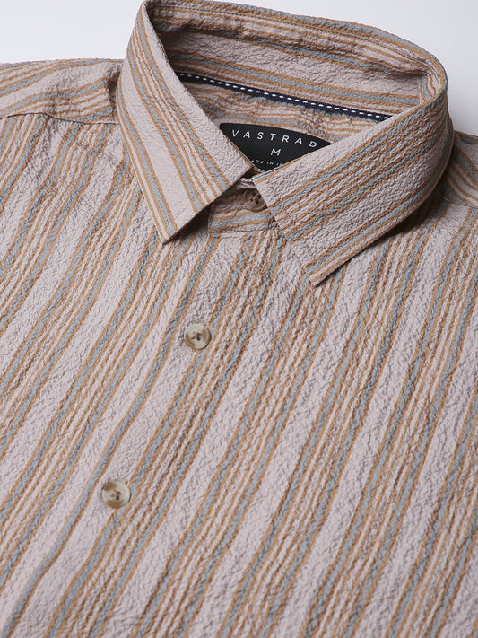 Nomad Beige Creased Striped Shirt