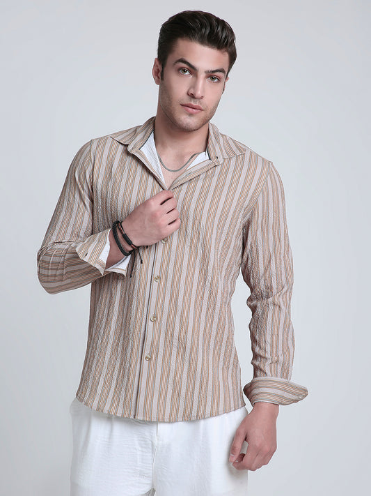 Nomad Beige Creased Striped Shirt