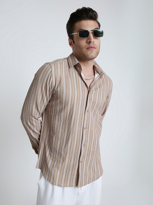 Nomad Beige Creased Striped Shirt