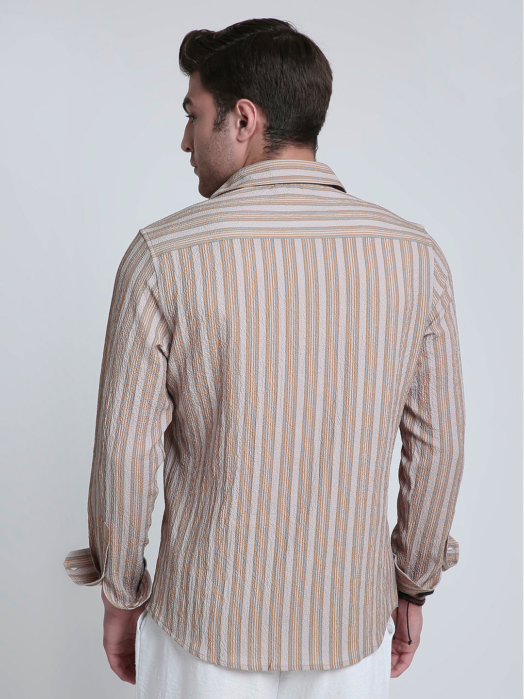 Nomad Beige Creased Striped Shirt