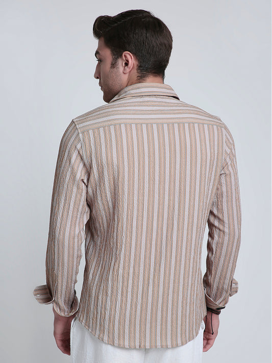 Nomad Beige Creased Striped Shirt