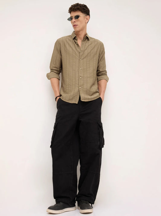 Olive Brown Dune Jacquard Elegance Shirt