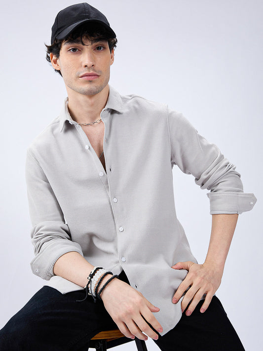 Silver Grey Soft Weave Knit Shirt