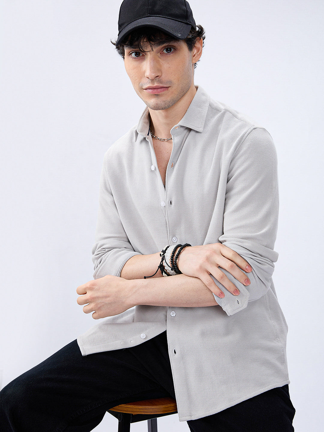 Silver Grey Soft Weave Knit Shirt