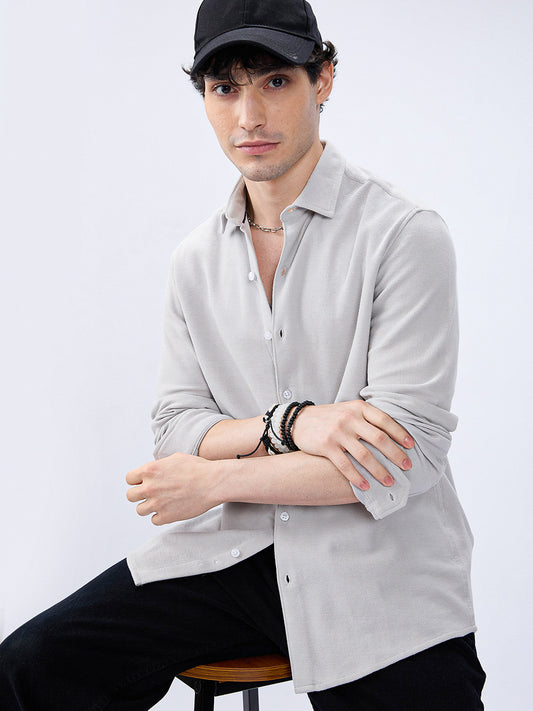 Silver Grey Soft Weave Knit Shirt