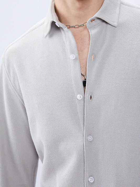 Silver Grey Soft Weave Knit Shirt