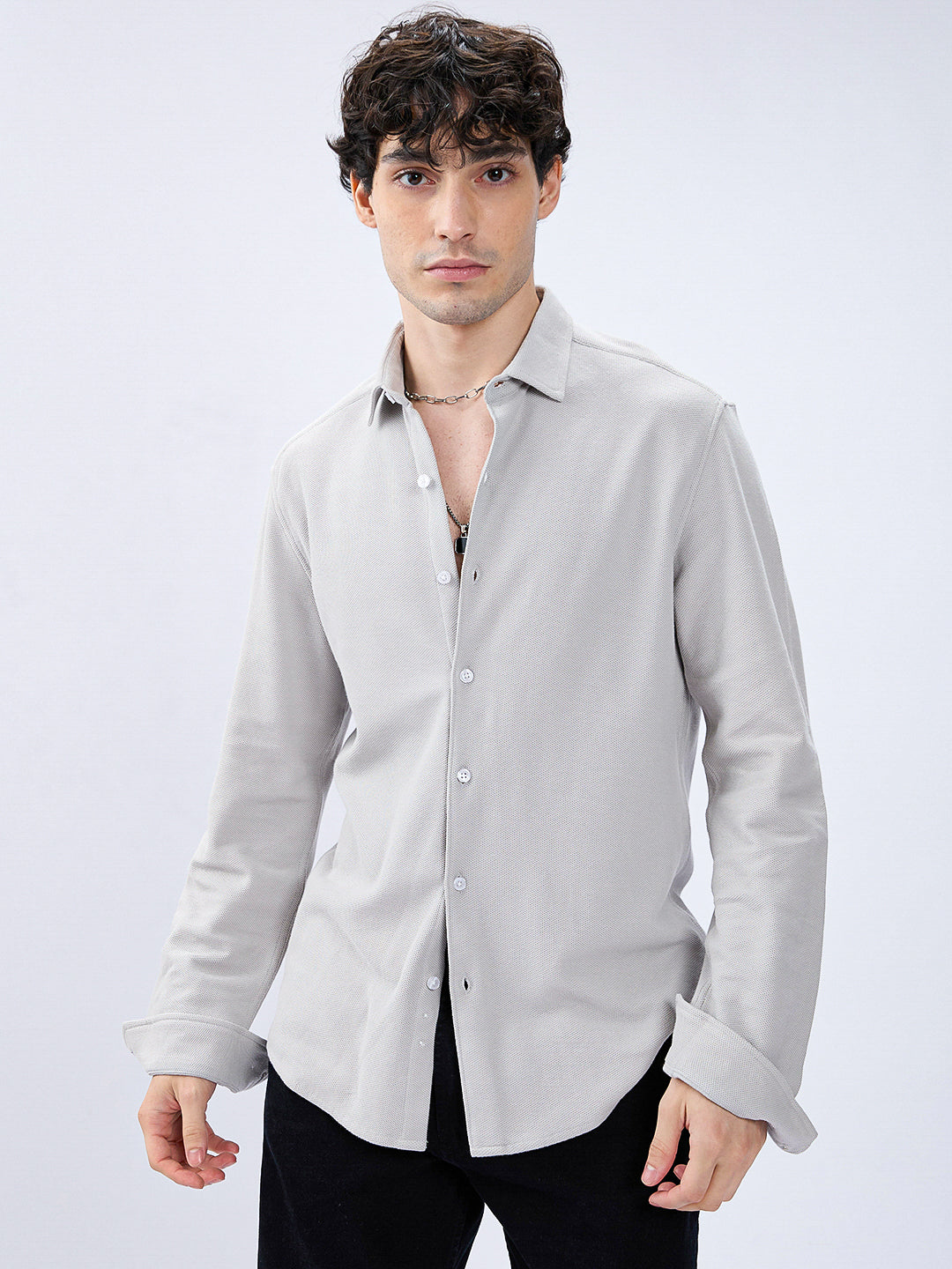 Silver Grey Soft Weave Knit Shirt