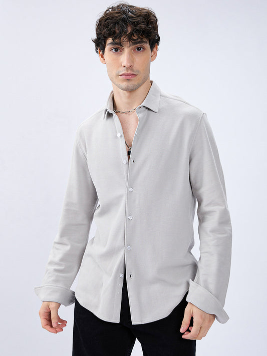 Silver Grey Soft Weave Knit Shirt