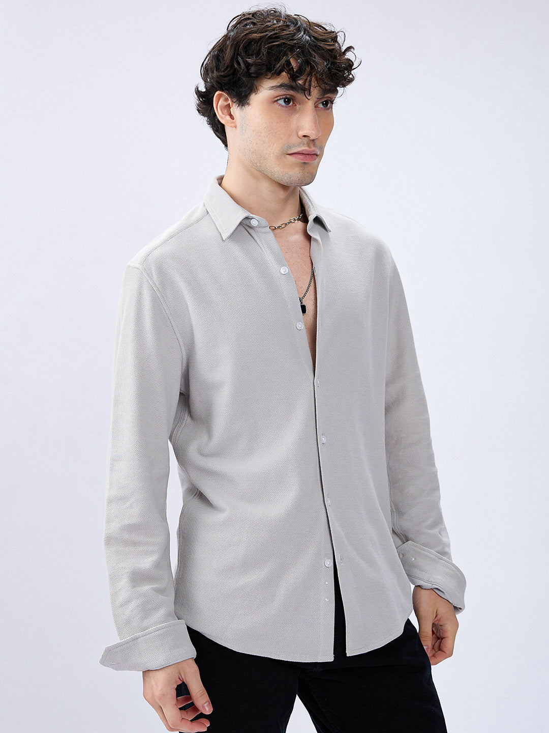 Silver Grey Soft Weave Knit Shirt