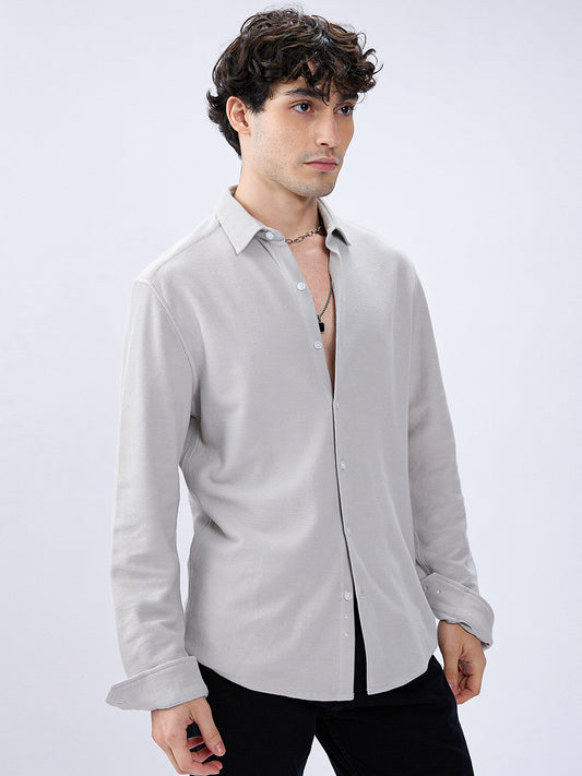 Silver Grey Soft Weave Knit Shirt