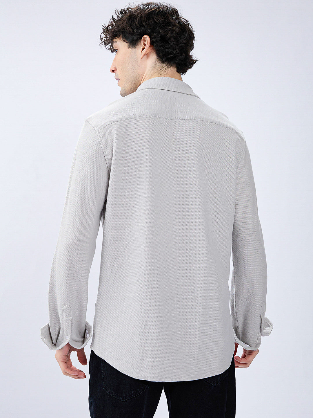 Silver Grey Soft Weave Knit Shirt