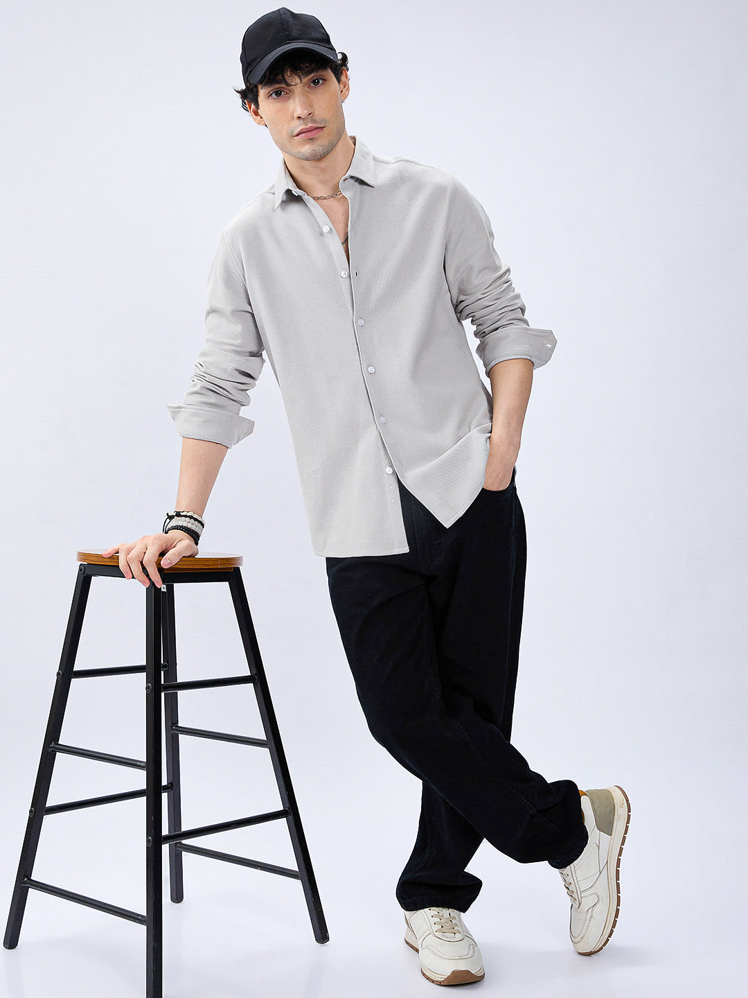 Silver Grey Soft Weave Knit Shirt
