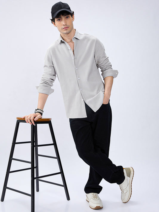 Silver Grey Soft Weave Knit Shirt