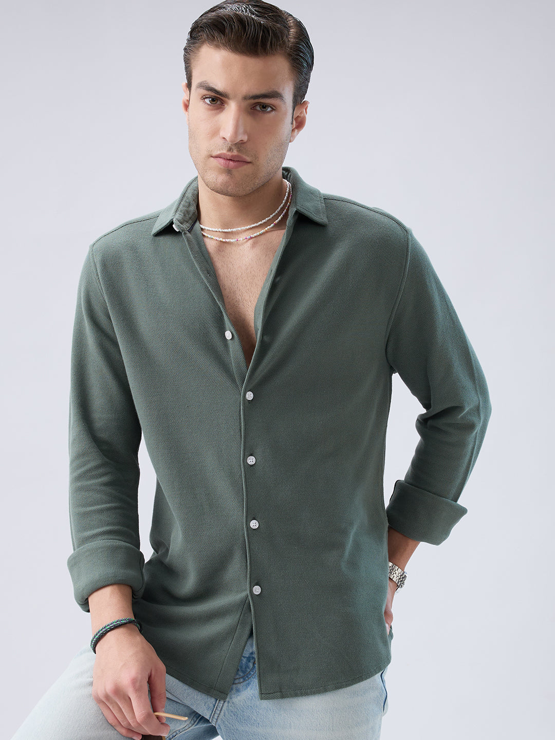 Forest Green Soft Weave Knit Shirt
