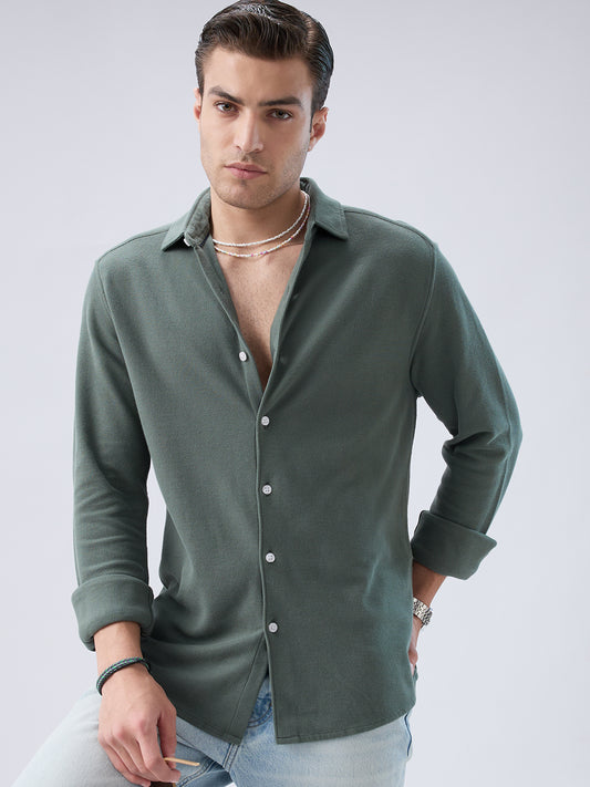 Forest Green Soft Weave Knit Shirt