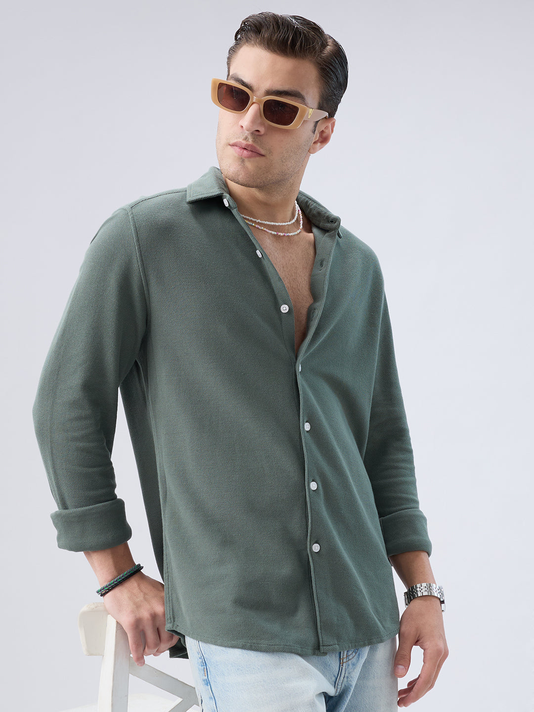 Forest Green Soft Weave Knit Shirt