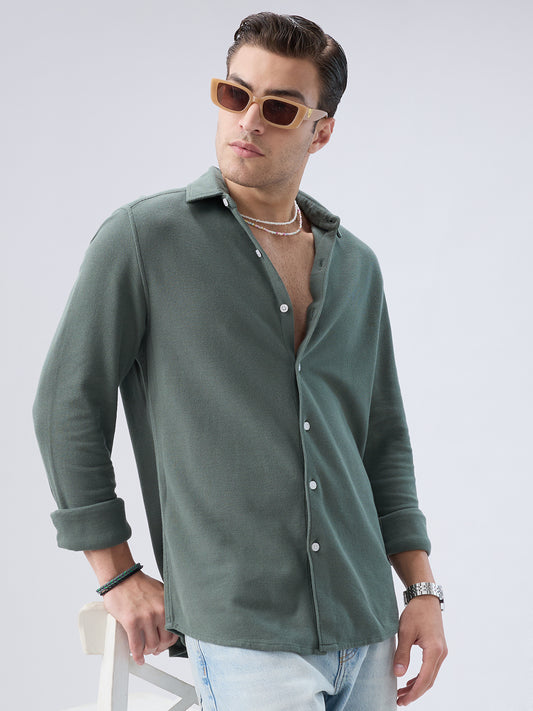 Forest Green Soft Weave Knit Shirt