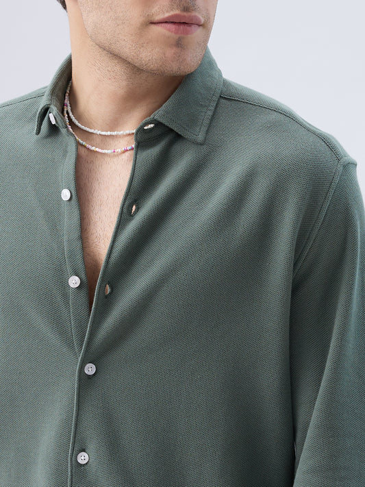 Forest Green Soft Weave Knit Shirt
