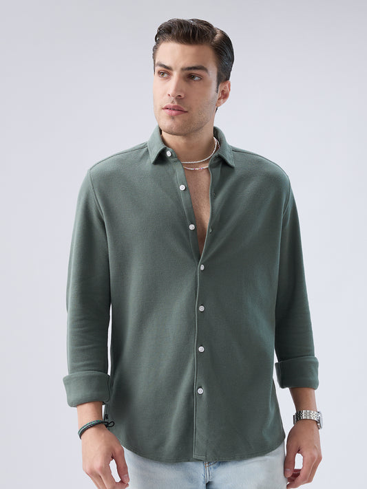 Forest Green Soft Weave Knit Shirt