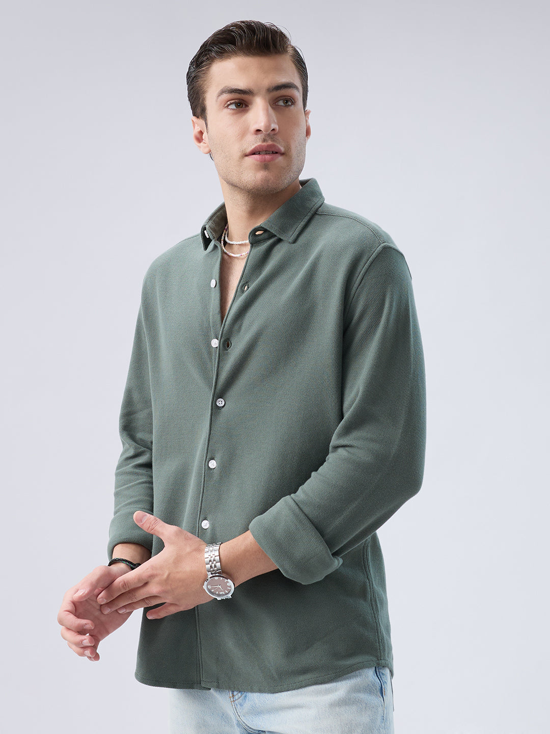 Forest Green Soft Weave Knit Shirt