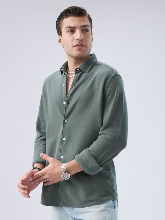 Forest Green Soft Weave Knit Shirt