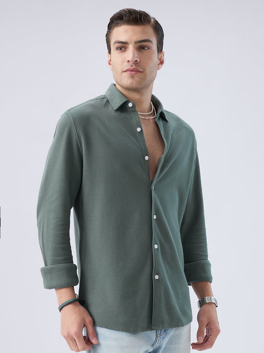 Forest Green Soft Weave Knit Shirt