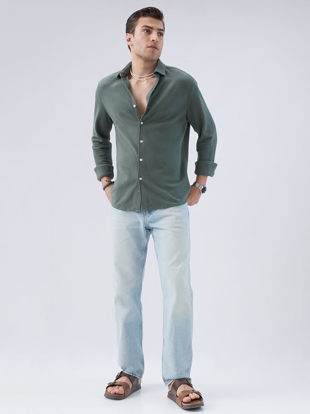 Forest Green Soft Weave Knit Shirt