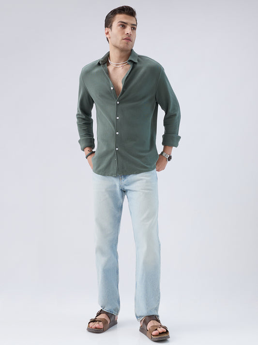 Forest Green Soft Weave Knit Shirt