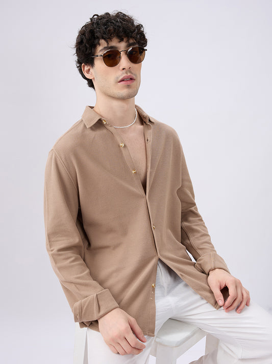 Natural Khaki Soft Weave Knit Shirt