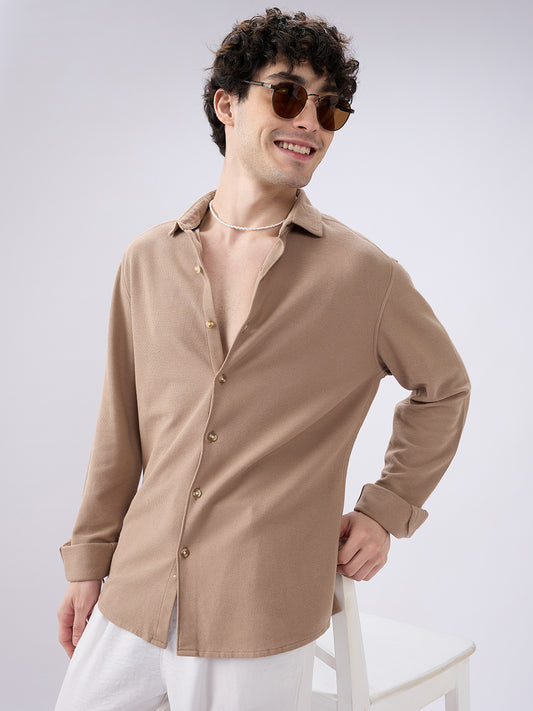 Natural Khaki Soft Weave Knit Shirt