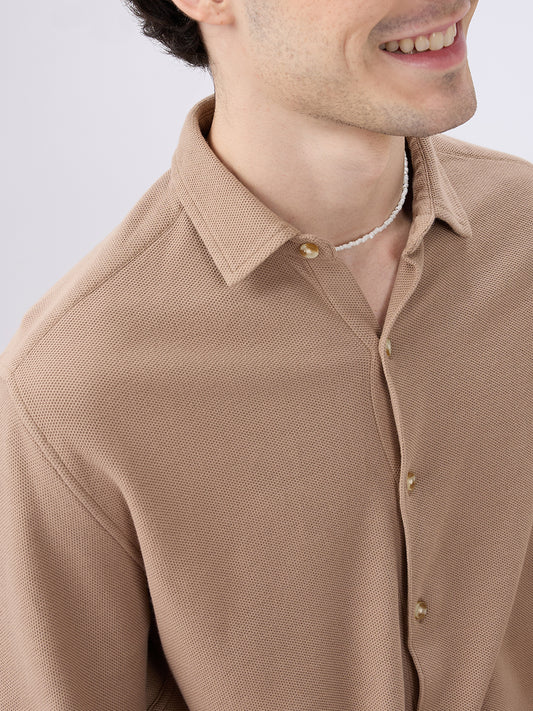 Natural Khaki Soft Weave Knit Shirt