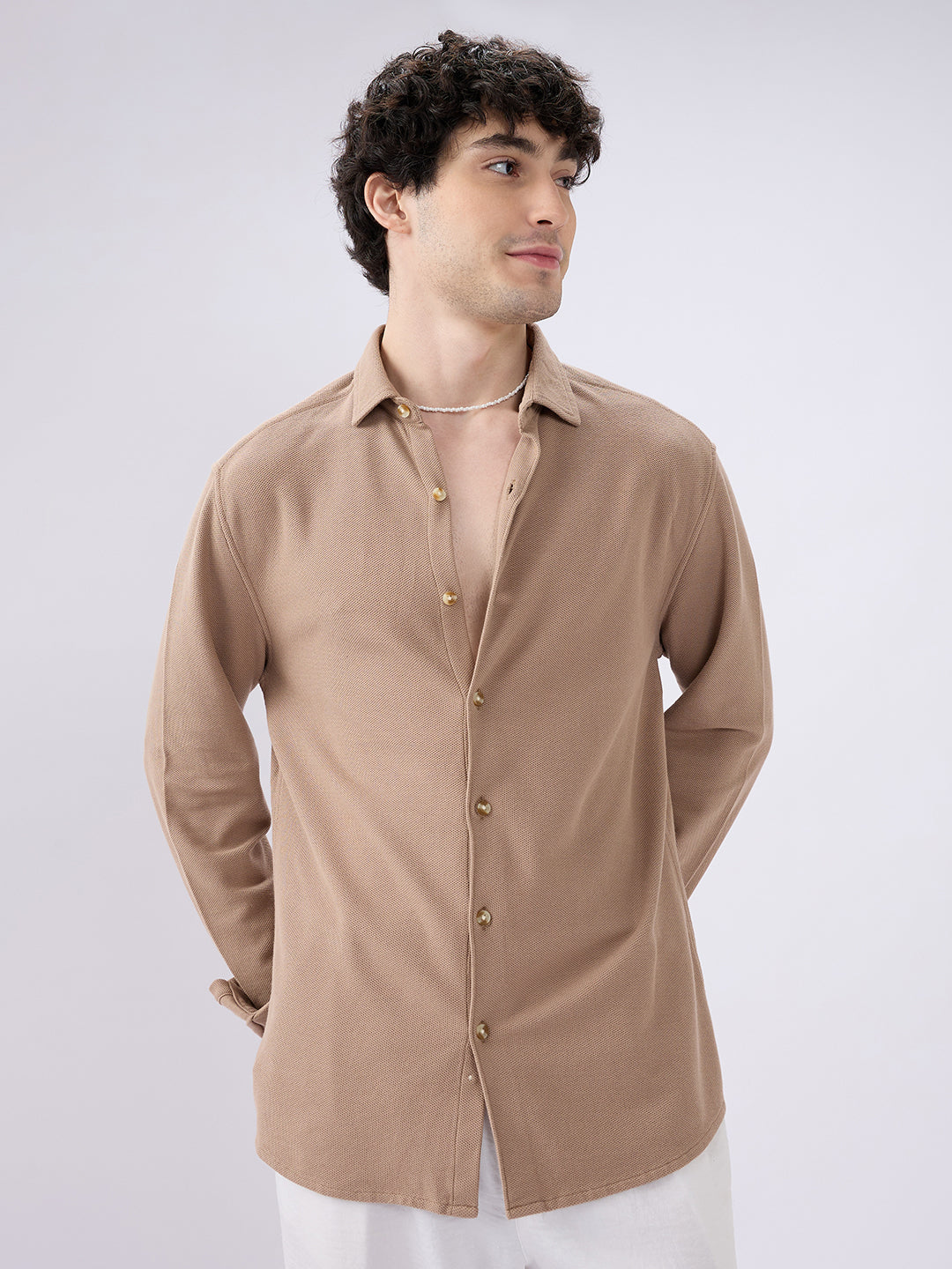 Natural Khaki Soft Weave Knit Shirt