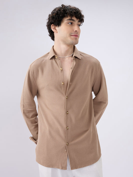 Natural Khaki Soft Weave Knit Shirt