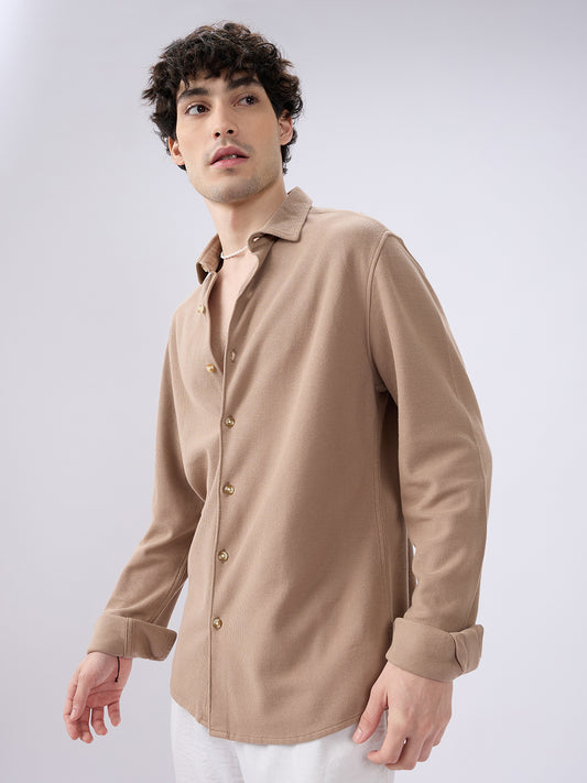 Natural Khaki Soft Weave Knit Shirt