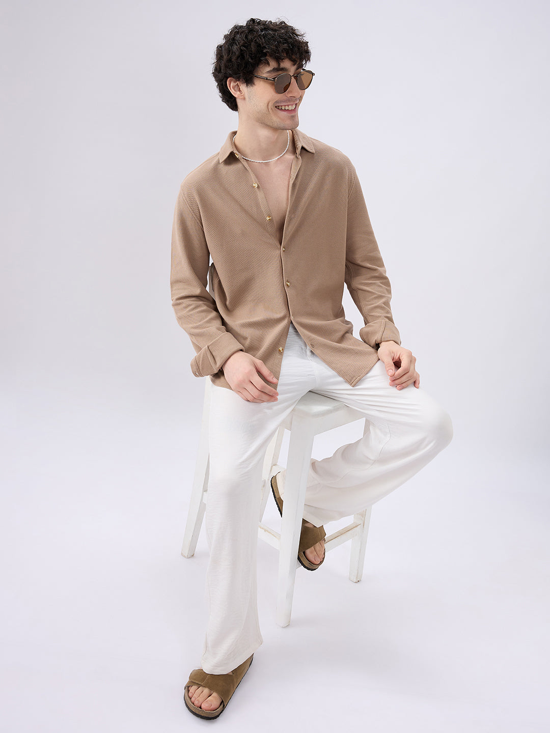 Natural Khaki Soft Weave Knit Shirt