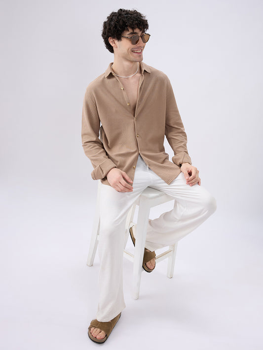 Natural Khaki Soft Weave Knit Shirt