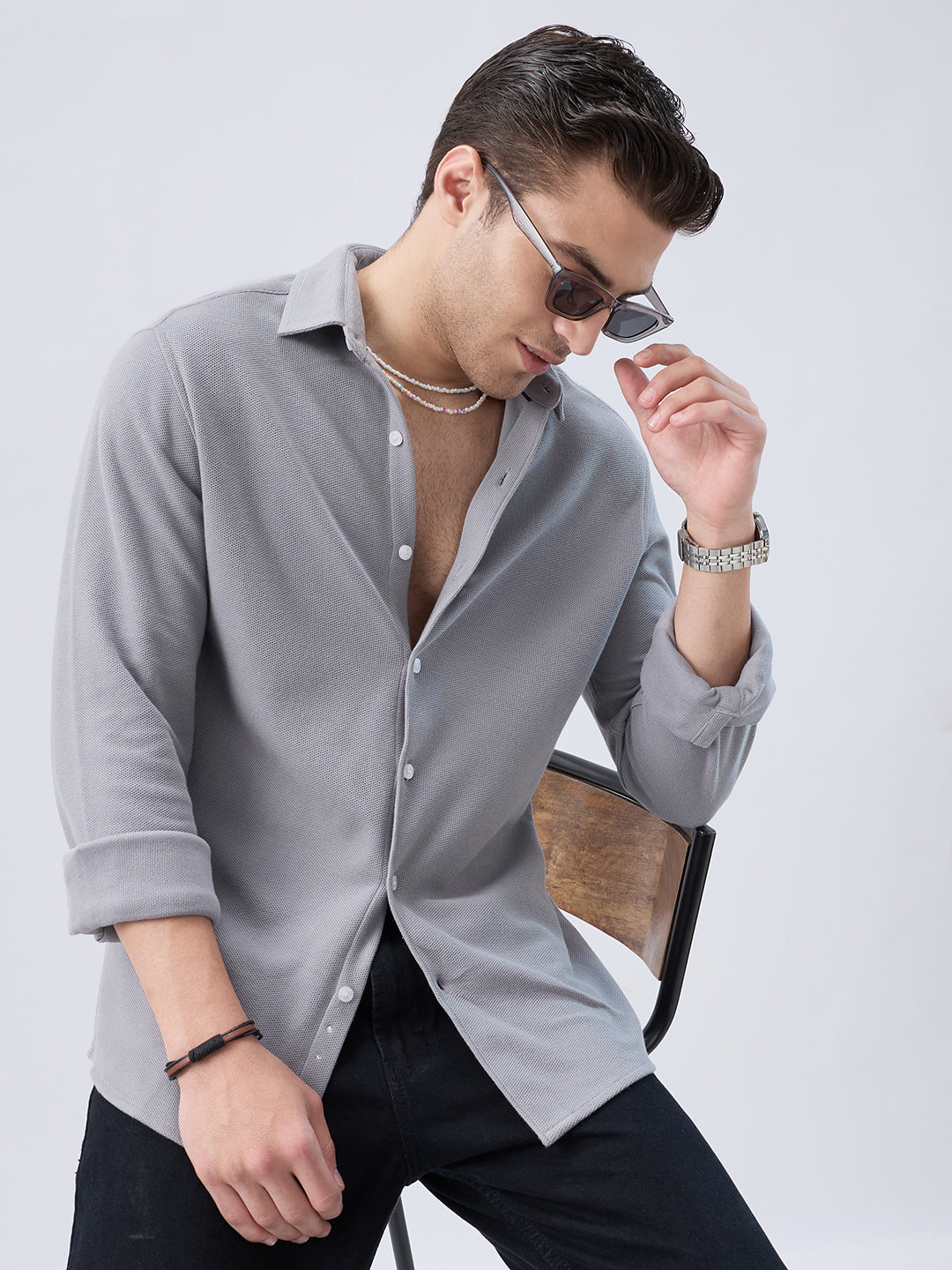 Ash Grey Crest Soft Weave Knit Shirt