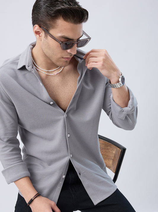 Ash Grey Crest Soft Weave Knit Shirt