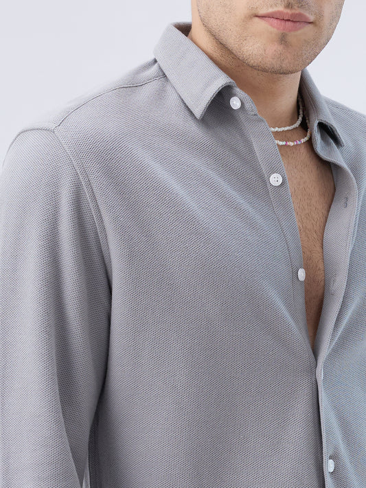 Ash Grey Crest Soft Weave Knit Shirt