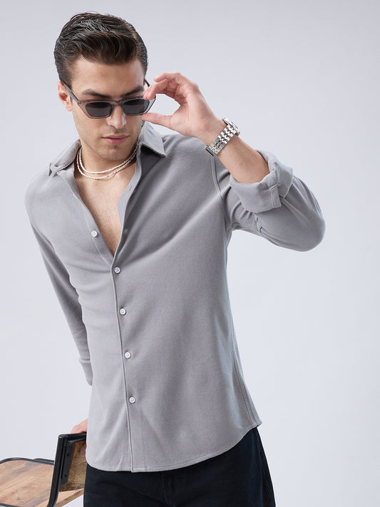 Ash Grey Crest Soft Weave Knit Shirt